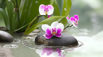 stones and orchid