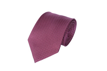 Rolled up elegant men's  red necktie isolated on white background.