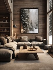 Rustic interior design of modern scandinavian living room