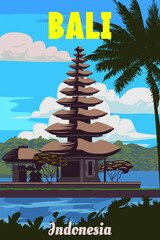 Travel poster Bali tropical island resort vintage
