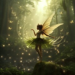 flying fairy with blonde hair and butterfly wings. Generative AI © Irina