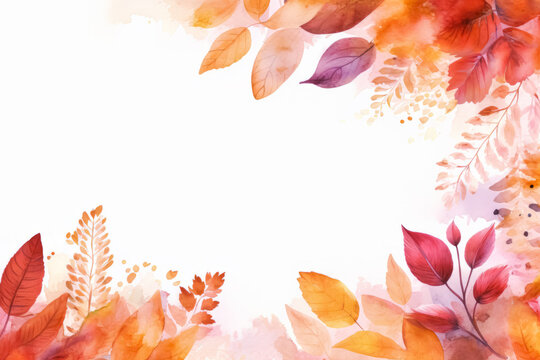 Simple aesthetic autumn inspired autumn watercolor background with leaves and nature elements.