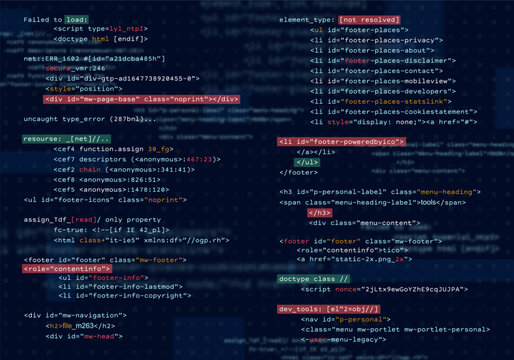 Programming computer code. Abstract visualization of coding. Digital background constructed with different symbols. Vector illustration.