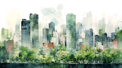 Obraz premium Watercolor landscape urban green city building environment background. 8k resolution