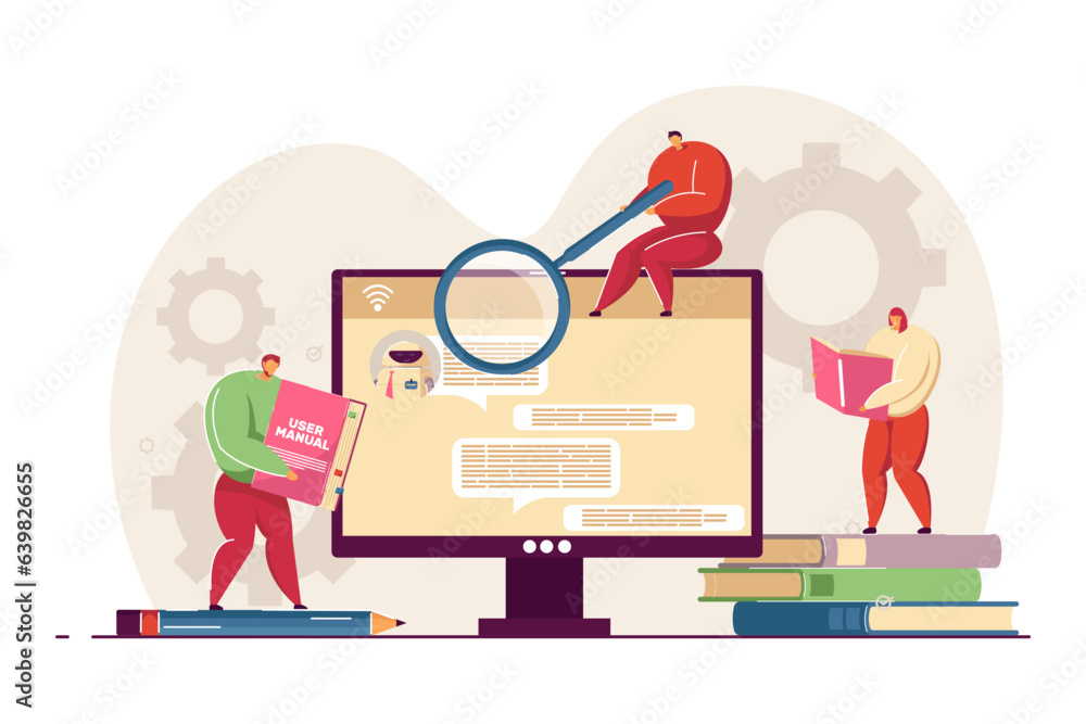 Poster ai virtual assistant on computer screen vector illustration. customers using support services with m