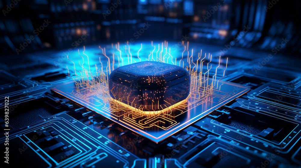 Poster futuristic depiction of an ai brain, glowing circuits, neon blue, surrounded by floating code snippe