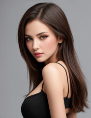 Naklejka premium Attractive girl turn away so that her shoulder is prominent in the frame
