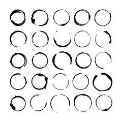 Set of grunge brush hand drawn circles and round shapes vector illustrations.