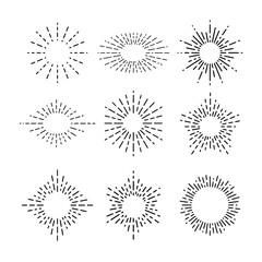Collection of trendy hand drawn retro sunburst or bursting rays design elements. Set of sunburst icon collection vector.