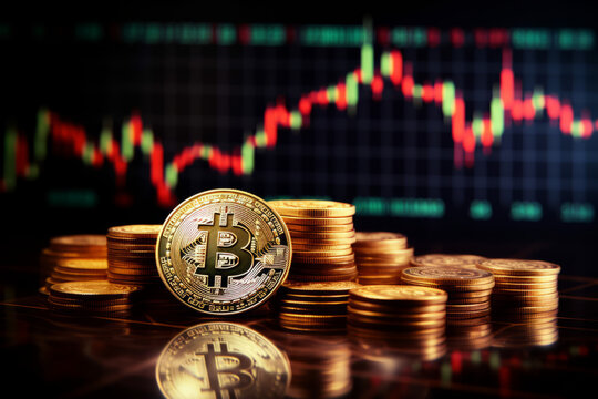 Bitcoin trading scene, bitcoins with trading charts
