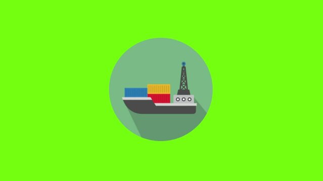 Ship Flat Animated Icon on Green Screen Background. 4K Animated Travel Icon to Improve Your Project and Explainer Video.