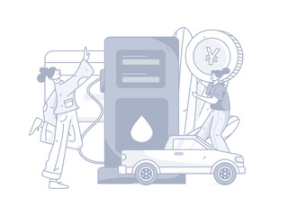 Vector internet operation hand-drawn illustration of people getting discounts for car refueling
