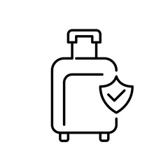 Suitcase with checkmark security symbol. Travel insurance. Approved size luggage. Pixel perfect, editable stroke icon