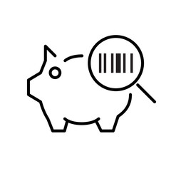 Piggy bank with bar code scanner. Internet of things. Remote online banking. Pixel perfect, editable stroke icon