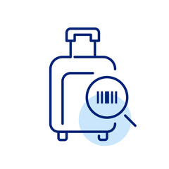 Scanning barcode on suitcase. Automated luggage tracking system. Pixel perfect, editable stroke icon