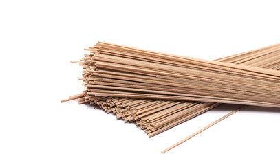 Soba noodles, buckwheat and wheat flour pasta isolated on white 