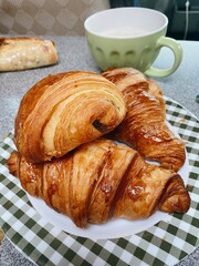 Plate of typical French pastries: croissants and pain au chocolate