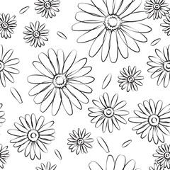 Fototapeta premium Floral background with white daisies, seamless organic texture in honor of mother's day, women's day, march 8, wedding