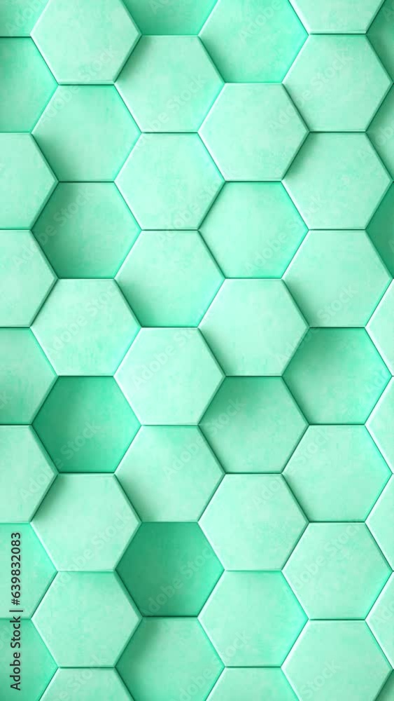 Poster abstract background of pulsing blue hexagons in wall. 3d loop vertical