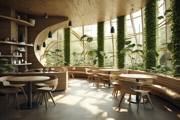 Interior cafe eco design. Generated AI.