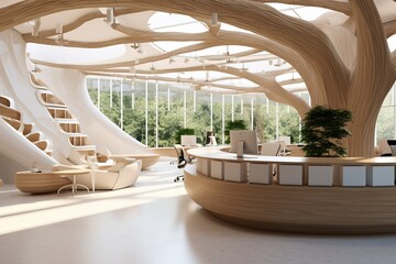 Interior reception, eco design. Generated AI.