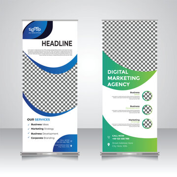 Modern corporate roll up standee banner design, pop up, retractable banner template