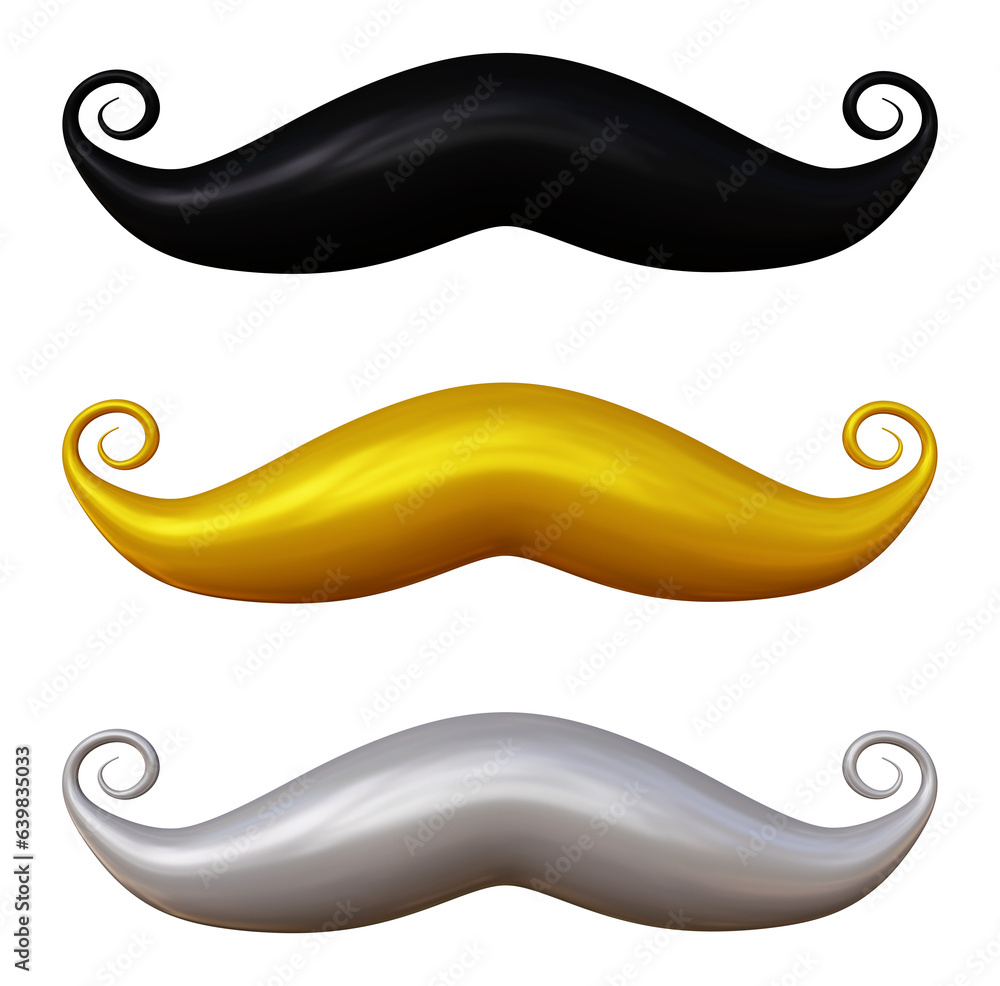 Poster set of mustache icon isolated on transparent background in 3d rendering for fathers day concept.