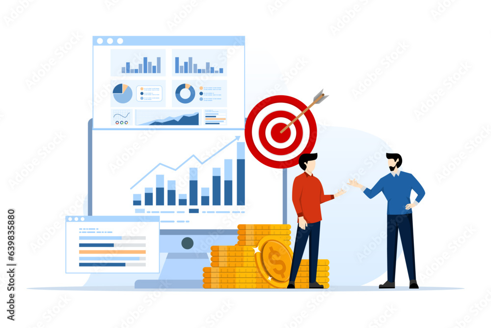 Aufkleber monitoring report dashboard monitor concept. business investor with monitor and graph analysis of fi