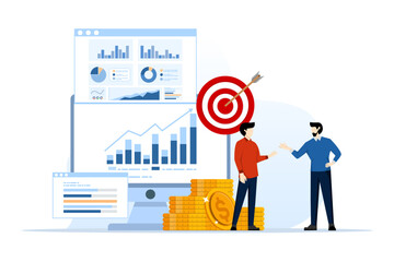 monitoring report dashboard monitor concept. business investor with monitor and graph analysis of financial investments, financial growth, financial success, growth arrows, business growth.