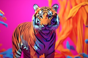 3d bright colourful tiger illustration. AI generated
