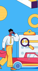 Fototapeta premium Buying insurance for car flat character vector concept operation illustration 