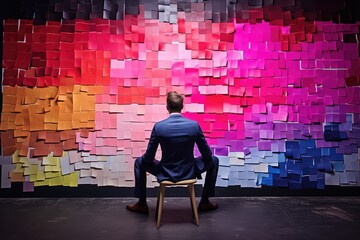 Businessman chooses colors Puts notes