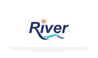 logotype, typography logo for River with tail letter R as wave creek