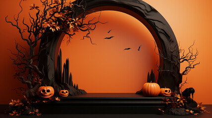 orange round arch autumn product presentation with an empty copy space