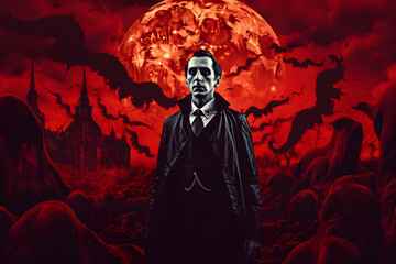 Obraz premium surreal collage of dracula, spooky background , halloween theme background