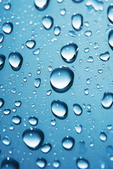 Macro high detailed, close-up water drops on blue background. Generative AI.