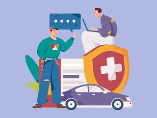 Obraz premium Buying insurance for car flat character vector concept operation illustration 