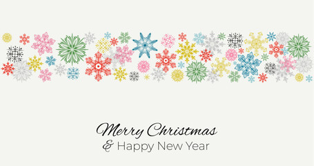 Winter or Christmas background with colorful snowflakes. Snowfall. For wallpaper, packaging, banner, cover, wedding invitation, christmas greeting card