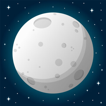 Full moon and stars in cartoon style, icon, astronomy, earth satellite. Vector illustration