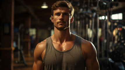 Focused Dedication: Portrait of Handsome Young Man at the Gym