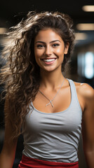Sporty Radiance: Smiling Young Woman in Sportswear (Looking at Camera)
