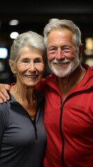 Active Aging: Happy Elderly Couple in Sportswear at Gym