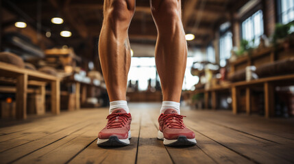 Focused Fitness: Muscular Ankles and Sport Shoes (Man at Gym)