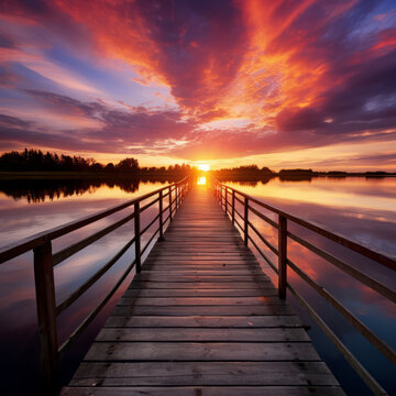 Relaxing moment: Wooden pier on a lake with an amazing sunset © Guido Amrein