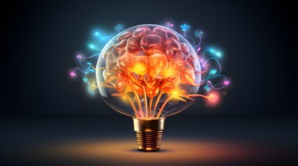"Digital Euphoria: Brain Light Bulbs Merge with Technological Wonder"
