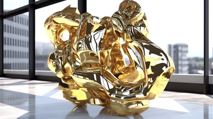 Abstract golden glowing fantasy element, gold magic energy, rotating template graphic illustration background