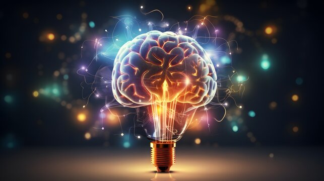 "Futuristic Brain Illumination: Mathematical Artistry in Light Bulb Display"