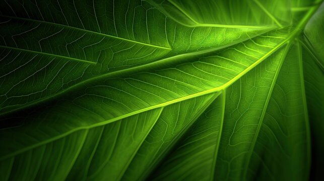 close up of green leaf texture for nature background and copy space.