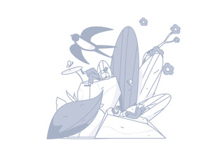 24 solar terms, beginning of spring, rain, stung, spring breeze, qingming, valley rain, flat character vector concept, operation, hand-painted illustration
