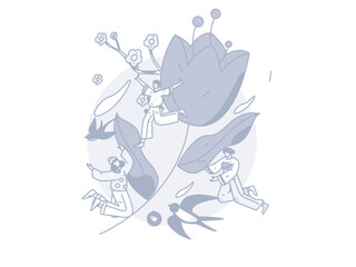 24 solar terms, beginning of spring, rain, stung, spring breeze, qingming, valley rain, flat character vector concept, operation, hand-painted illustration
